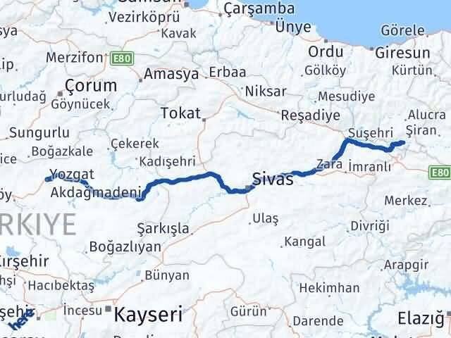 Yozgat Çamoluk Giresun Arası Kaç Km - Yol Haritası