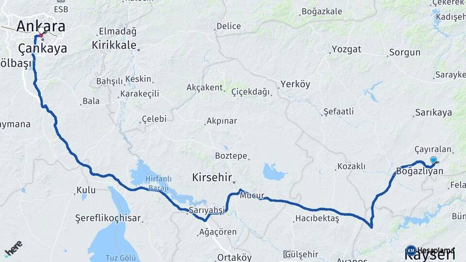 Yozgat Çandır Ankara Arası Kaç Km - Yol Haritası