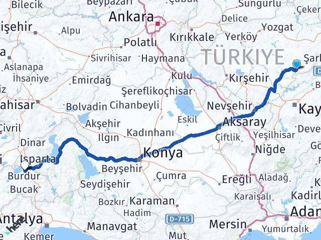 Yozgat Çandır Burdur Arası Kaç Km - Yol Haritası