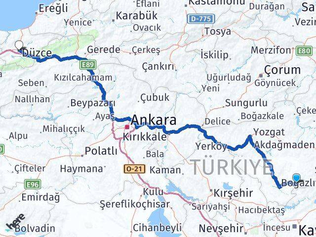 Yozgat Çandır Düzce Arası Kaç Km - Yol Haritası