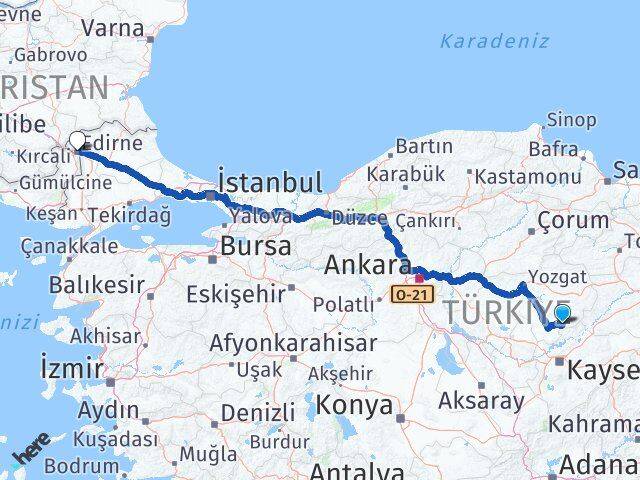 Yozgat Çandır Edirne Arası Kaç Km - Yol Haritası