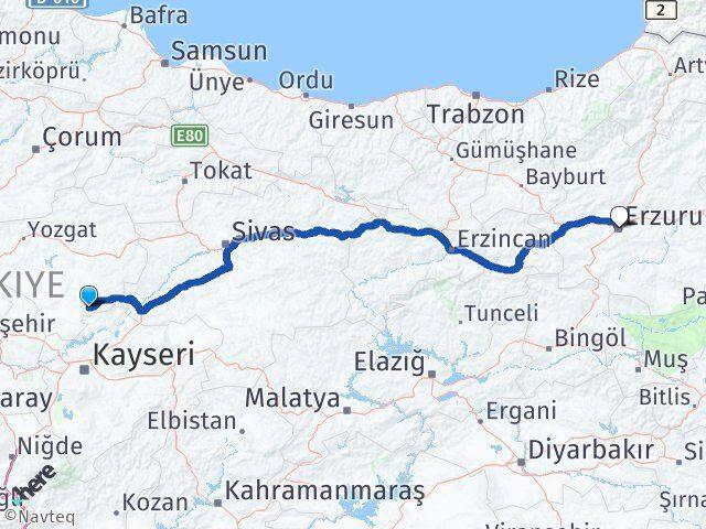 Yozgat Çandır Erzurum Arası Kaç Km - Yol Haritası