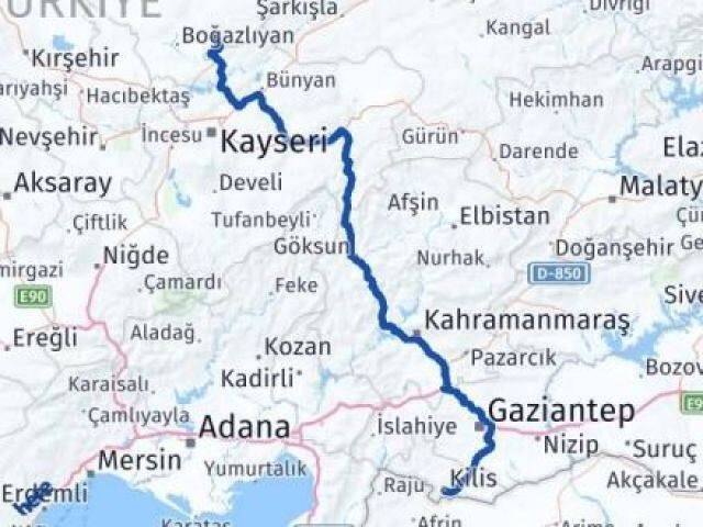 Yozgat Çandır Kilis Arası Kaç Km - Yol Haritası