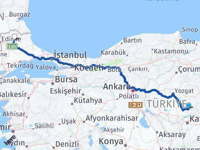 Yozgat Çandır Kırklareli Arası Kaç Km - Yol Haritası