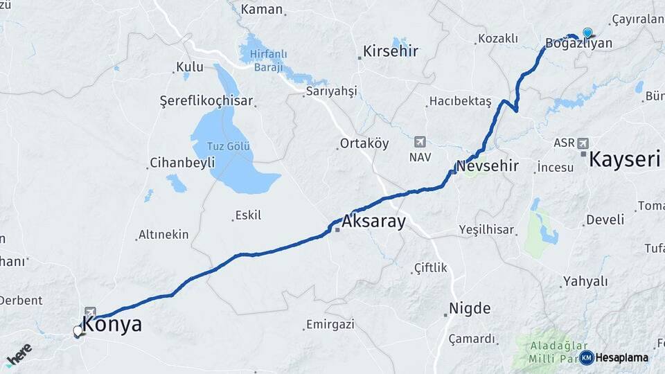 Yozgat Çandır Konya Arası Kaç Km - Yol Haritası