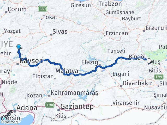 Yozgat Çandır Muş Arası Kaç Km - Yol Haritası