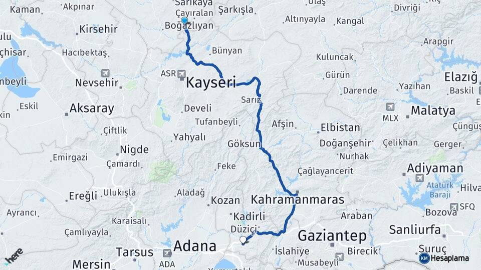 Yozgat Çandır Osmaniye Arası Kaç Km - Yol Haritası