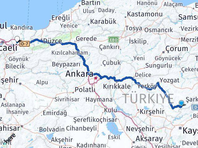 Yozgat Çandır Sakarya Arası Kaç Km - Yol Haritası