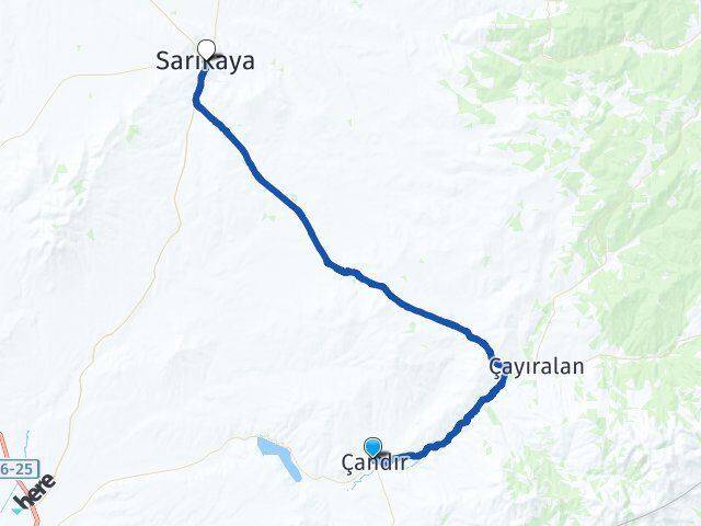 Yozgat Çandır Sarıkaya Arası Kaç Km - Yol Haritası