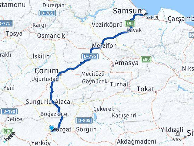 Yozgat Canik Samsun Arası Kaç Km - Yol Haritası
