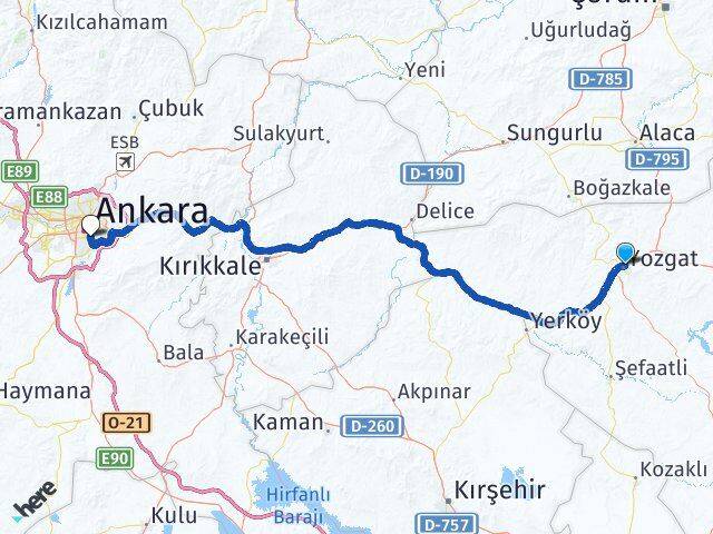 Yozgat Çankaya Ankara Arası Kaç Km - Yol Haritası