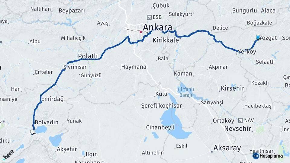Yozgat Çay Afyonkarahisar Arası Kaç Km - Yol Haritası
