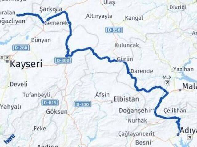 Yozgat Çayıralan Adıyaman Arası Kaç Km - Yol Haritası
