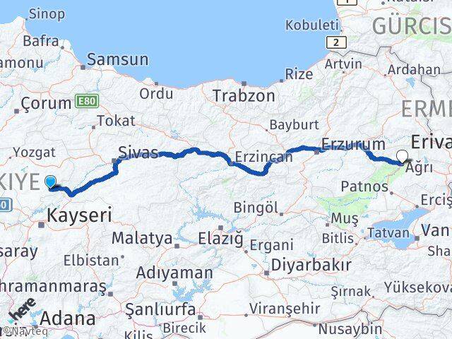 Yozgat Çayıralan Ağrı Arası Kaç Km - Yol Haritası