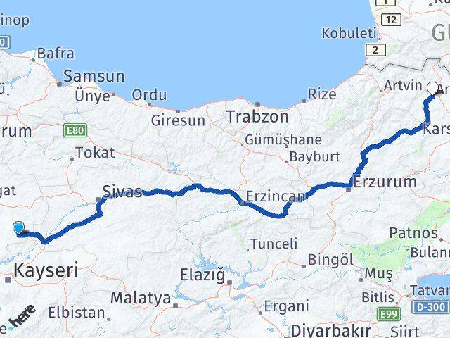 Yozgat Çayıralan Ardahan Arası Kaç Km - Yol Haritası