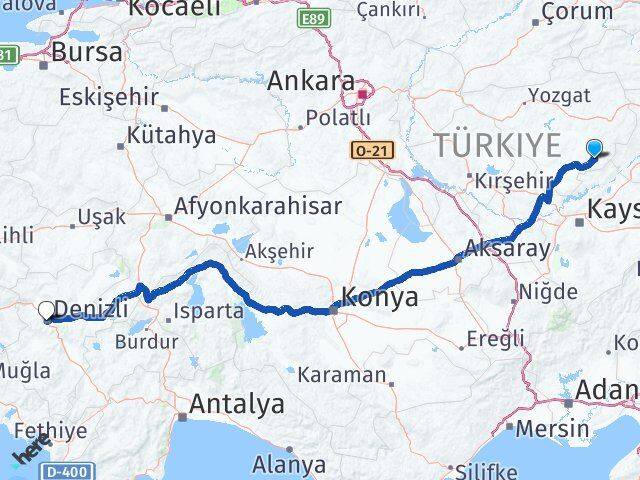 Yozgat Çayıralan Denizli Arası Kaç Km - Yol Haritası