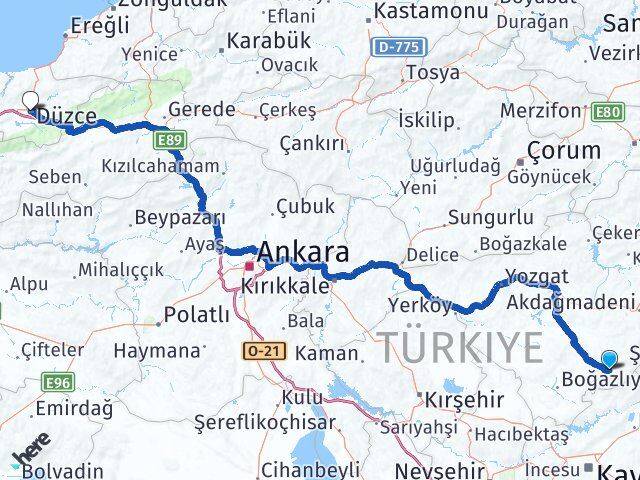 Yozgat Çayıralan Düzce Arası Kaç Km - Yol Haritası