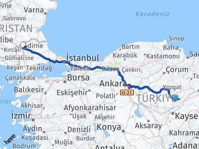 Yozgat Çayıralan Edirne Arası Kaç Km - Yol Haritası