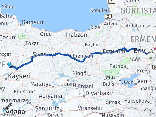 Yozgat Çayıralan Iğdır Arası Kaç Km - Yol Haritası