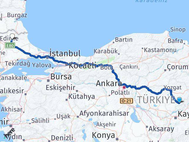 Yozgat Çayıralan Kırklareli Arası Kaç Km - Yol Haritası
