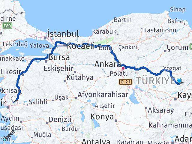 Yozgat Çayıralan Manisa Arası Kaç Km - Yol Haritası
