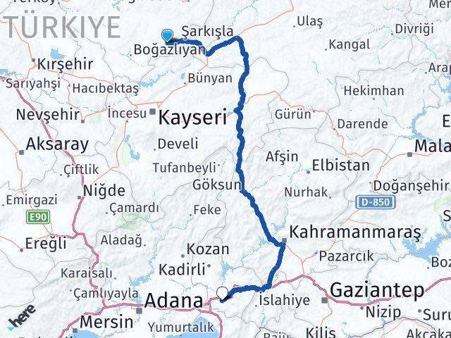 Yozgat Çayıralan Osmaniye Arası Kaç Km - Yol Haritası