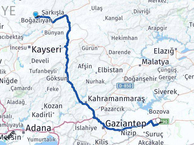 Yozgat Çayıralan Şanlıurfa Arası Kaç Km - Yol Haritası