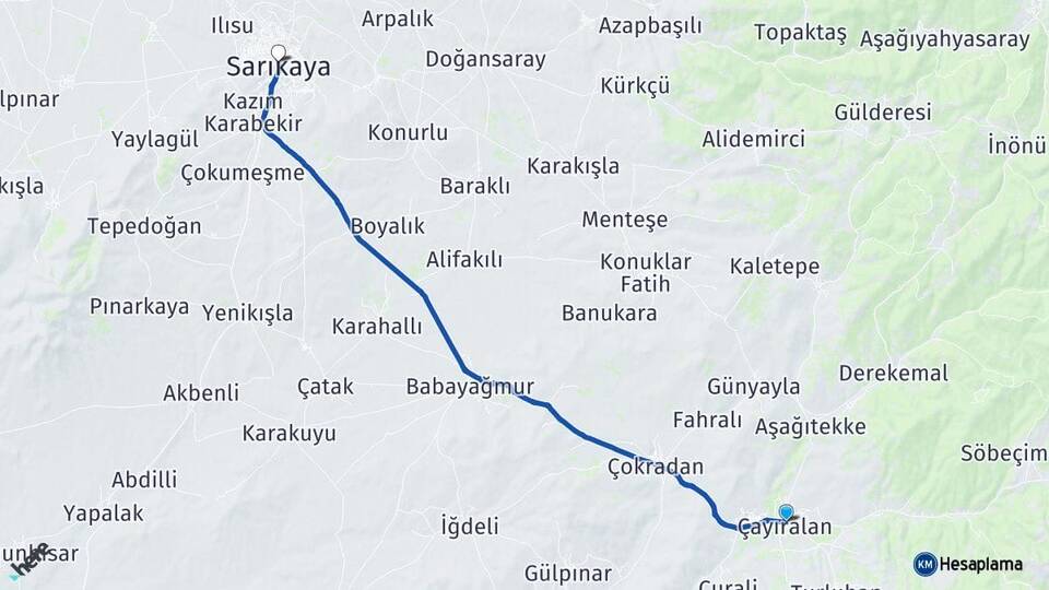 Yozgat Çayıralan Sarıkaya Arası Kaç Km - Yol Haritası