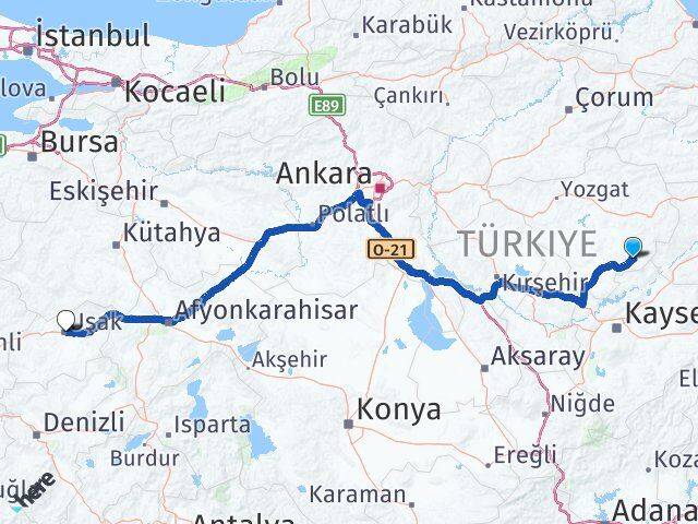 Yozgat Çayıralan Uşak Arası Kaç Km - Yol Haritası