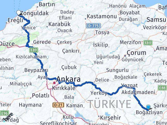 Yozgat Çayıralan Zonguldak Arası Kaç Km - Yol Haritası
