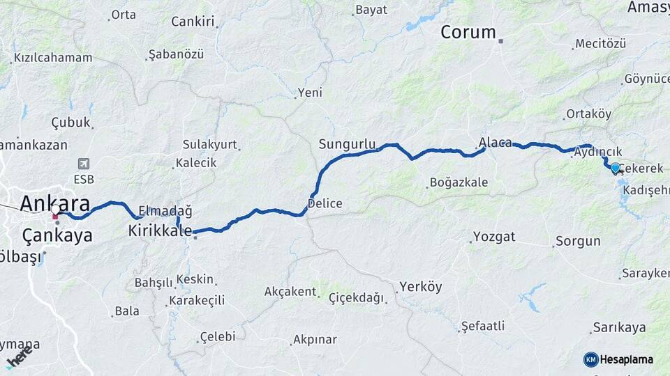 Yozgat Çekerek Ankara Arası Kaç Km - Yol Haritası