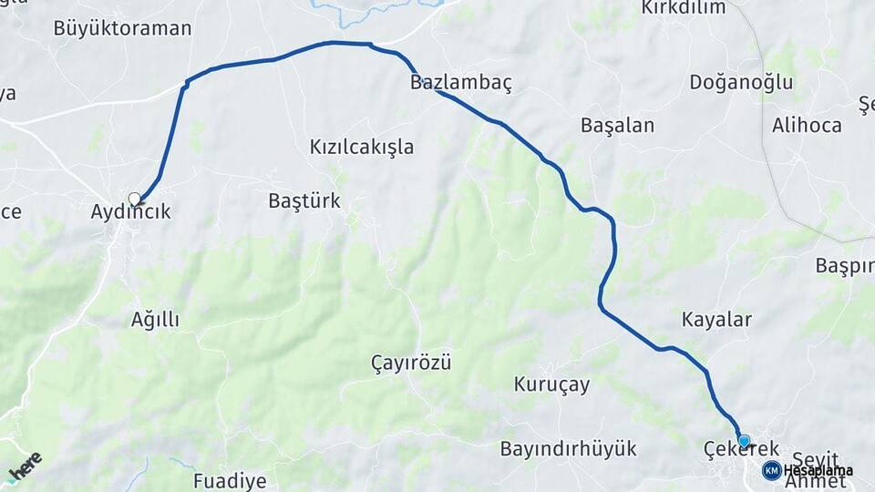 Yozgat Çekerek Aydıncık Arası Kaç Km - Yol Haritası