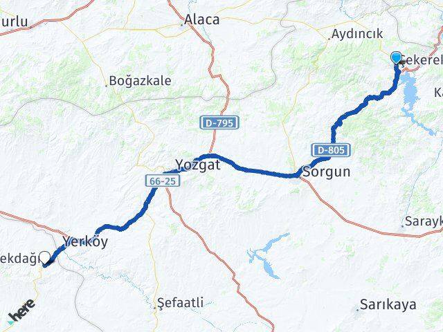 Yozgat Çekerek Çiçekdağı Kırşehir Arası Kaç Km - Yol Haritası