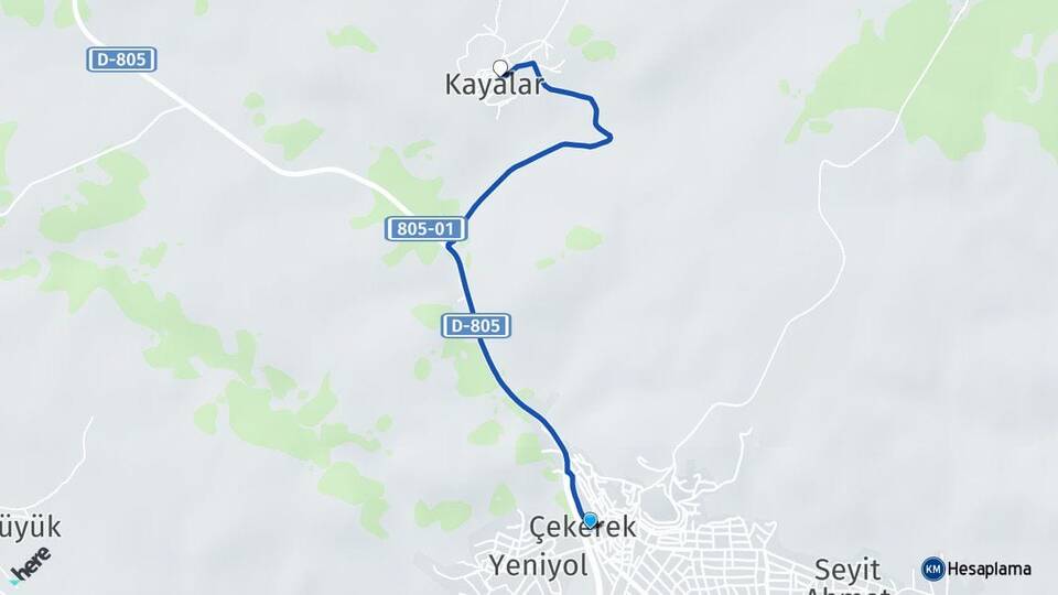 Yozgat Çekerek Kayalar Çekerek Arası Kaç Km - Yol Haritası