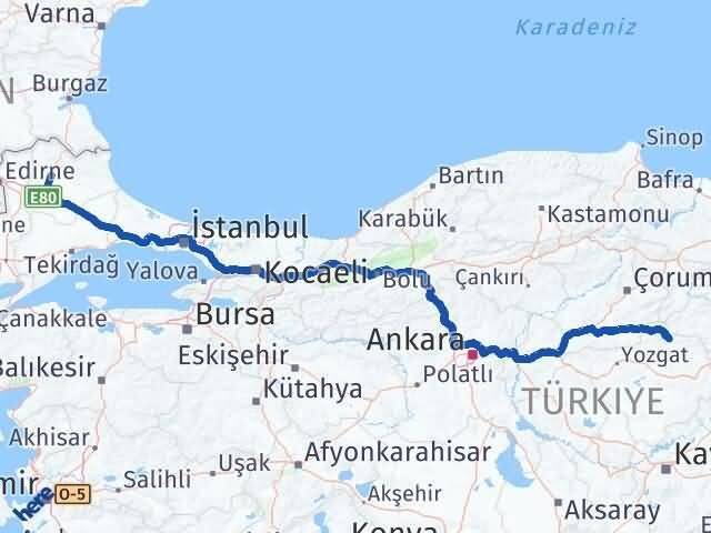 Yozgat Çekerek Kırklareli Arası Kaç Km - Yol Haritası
