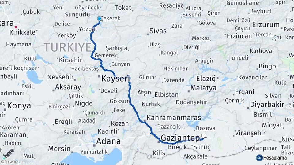 Yozgat Çekerek Şanlıurfa Arası Kaç Km - Yol Haritası