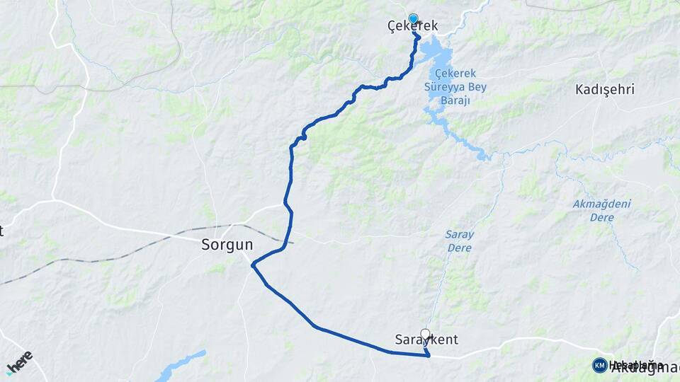 Yozgat Çekerek Saraykent Arası Kaç Km - Yol Haritası