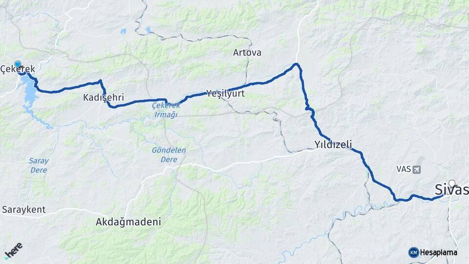 Yozgat Çekerek Sivas Arası Kaç Km - Yol Haritası