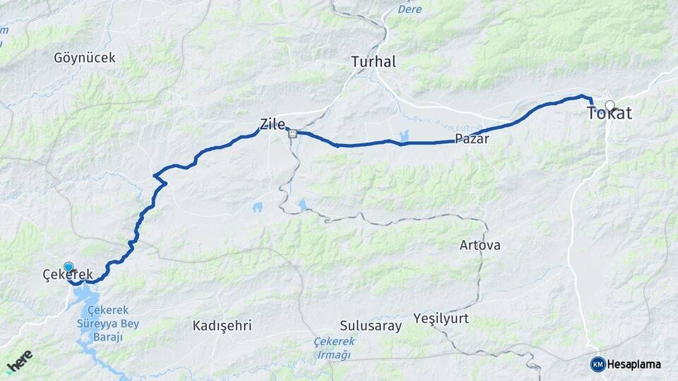 Yozgat Çekerek Tokat Arası Kaç Km - Yol Haritası