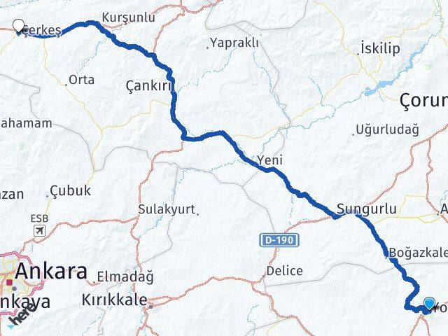 Yozgat Çerkeş Çankırı Arası Kaç Km - Yol Haritası