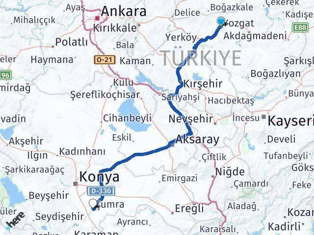Yozgat Çumra Arası Kaç Km - Yol Tarifi