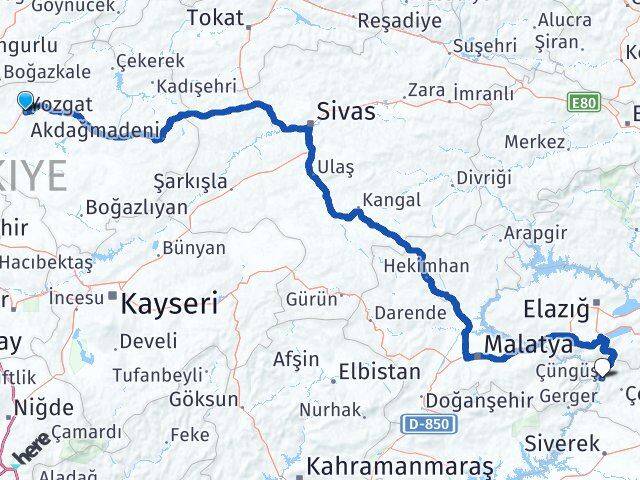 Yozgat Çüngüş Diyarbakır Arası Kaç Km - Yol Haritası