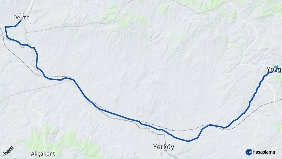 Yozgat Delice Kırıkkale Arası Kaç Km - Yol Haritası