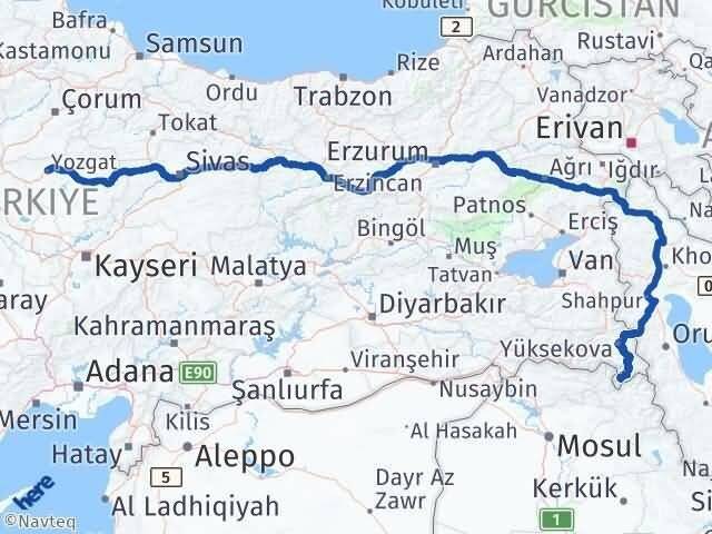 Yozgat Derecik Hakkari Arası Kaç Km - Yol Haritası