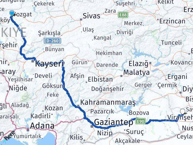Yozgat Derik Mardin Arası Kaç Km - Yol Haritası