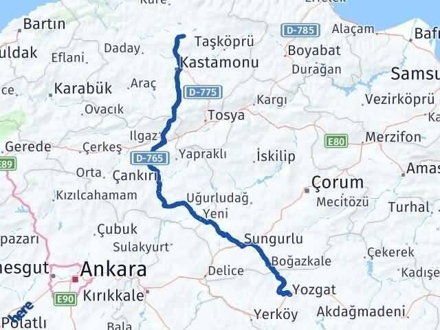 Yozgat Devrekani Kastamonu Arası Kaç Km - Yol Haritası