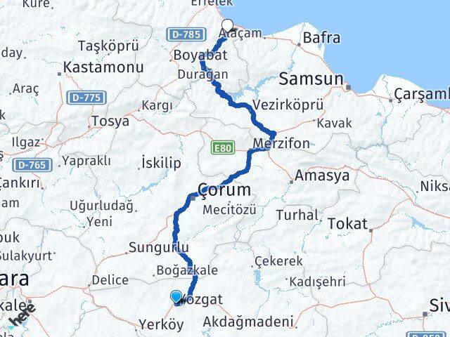 Yozgat Dikmen Sinop Arası Kaç Km - Yol Haritası