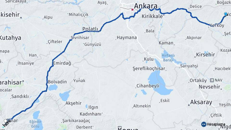 Yozgat Dinar Afyonkarahisar Arası Kaç Km - Yol Haritası