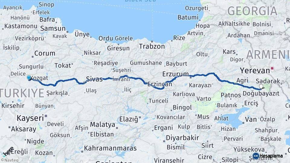 Yozgat Doğubayazıt Ağrı Arası Kaç Km - Yol Haritası