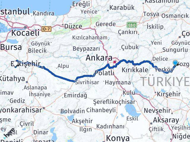 Yozgat Domaniç Kütahya Arası Kaç Km - Yol Haritası